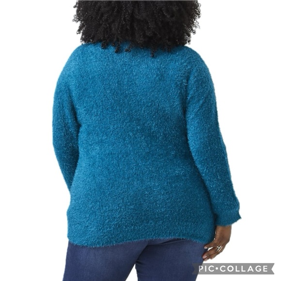 Molly & Isadora Vita Turtleneck Fuzzy Knit Pullover Sweater In Dark Teal - Picture 4 of 16